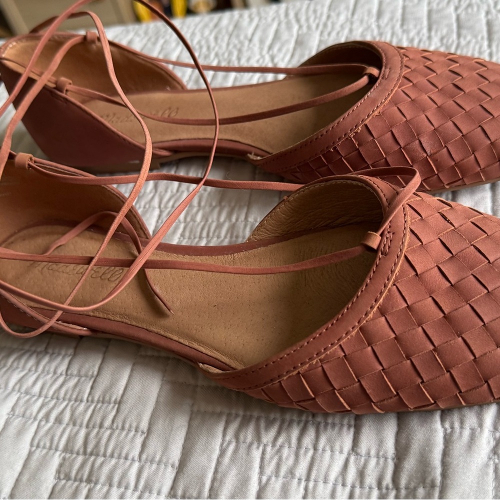 Madewell Terracotta Woven Lace-Up Flats